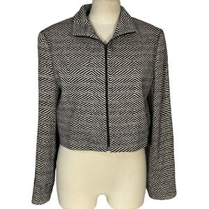 Sarah Peck Blowing Rock Handwoven Silk Tan Black Houndstooth Blazer Jacket Sz L